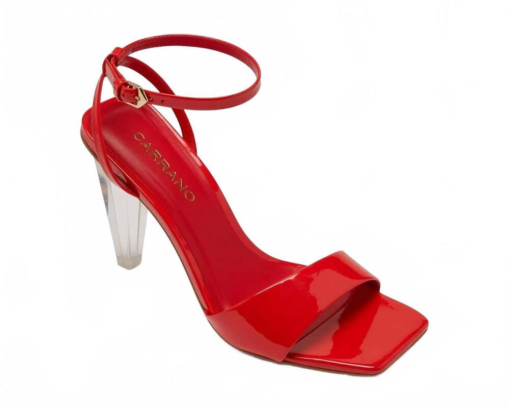 NEW CARRANO women's sky clear heel patent leather sandal in red